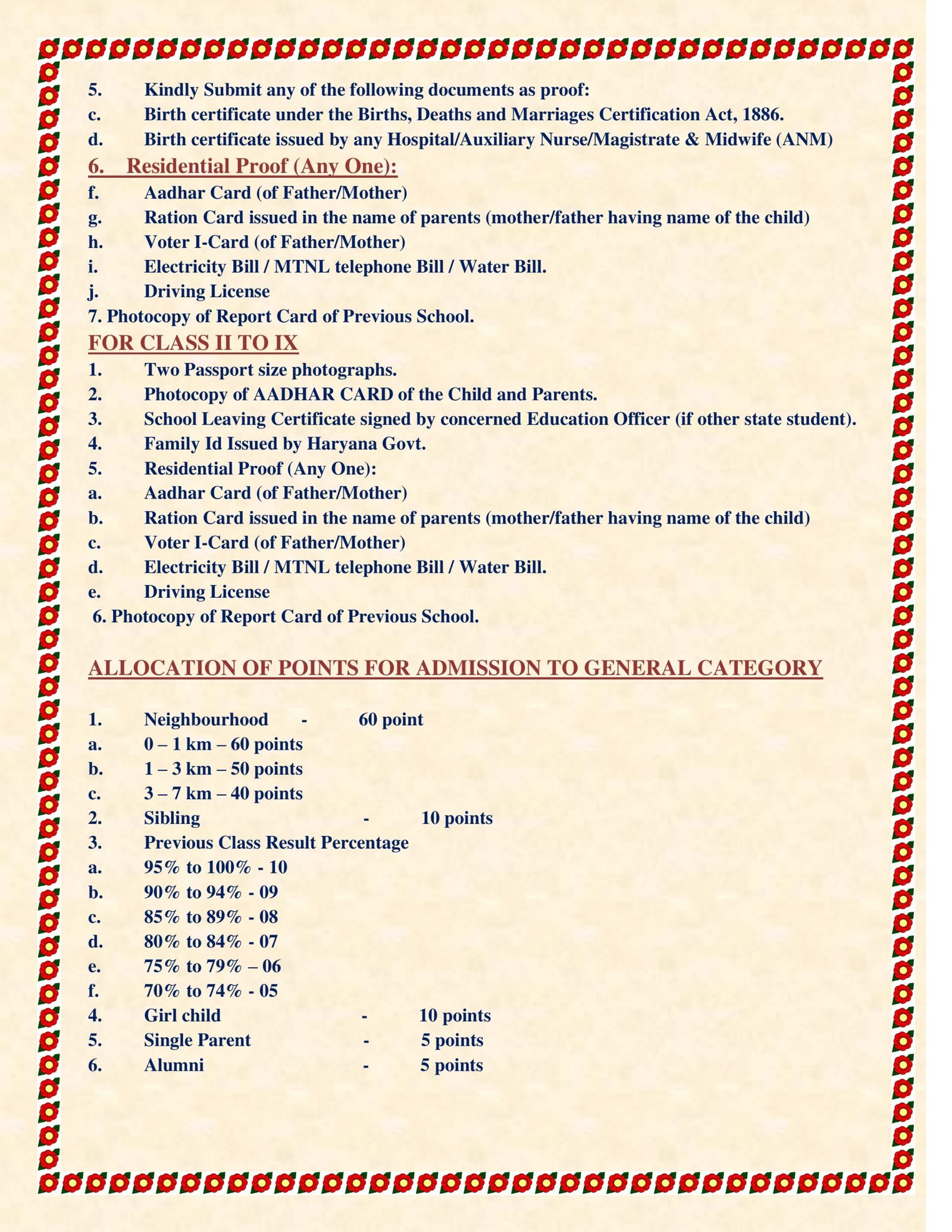 Hindu Vidya Niketan Admission Process Page 2