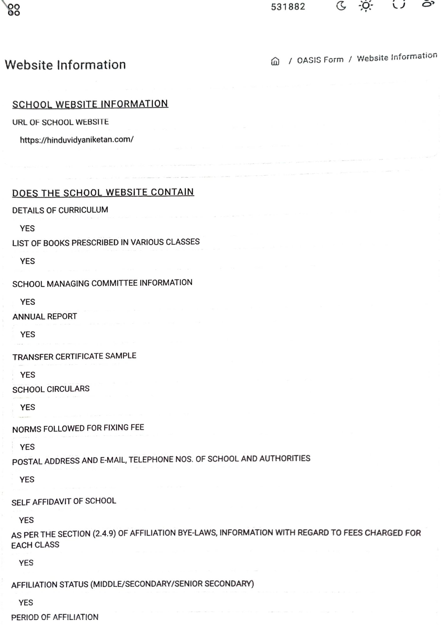 Hindu Vidya Niketan Website Information Page 1